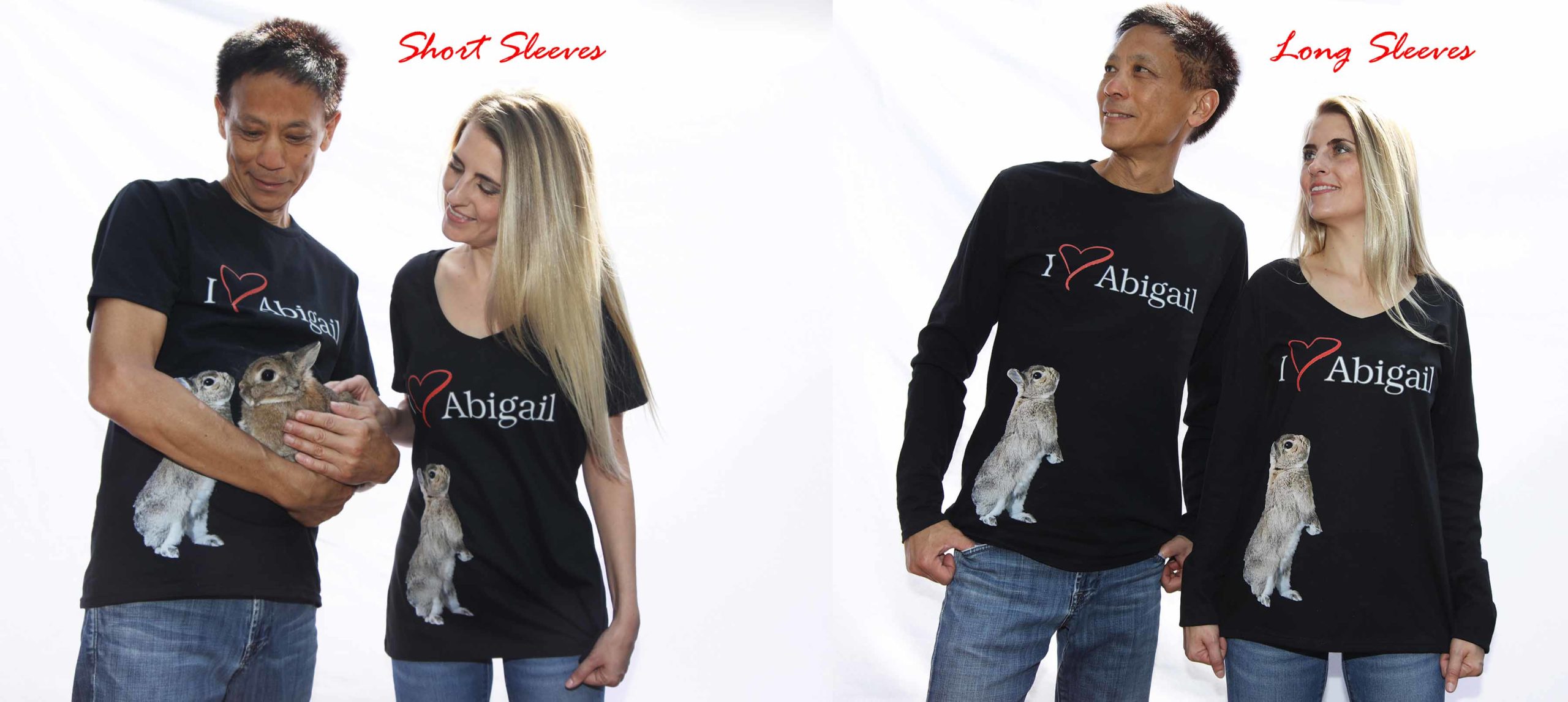 Abigail's shirts come in men's and lady's versions with long or short sleeves. This is a one-time custom order.