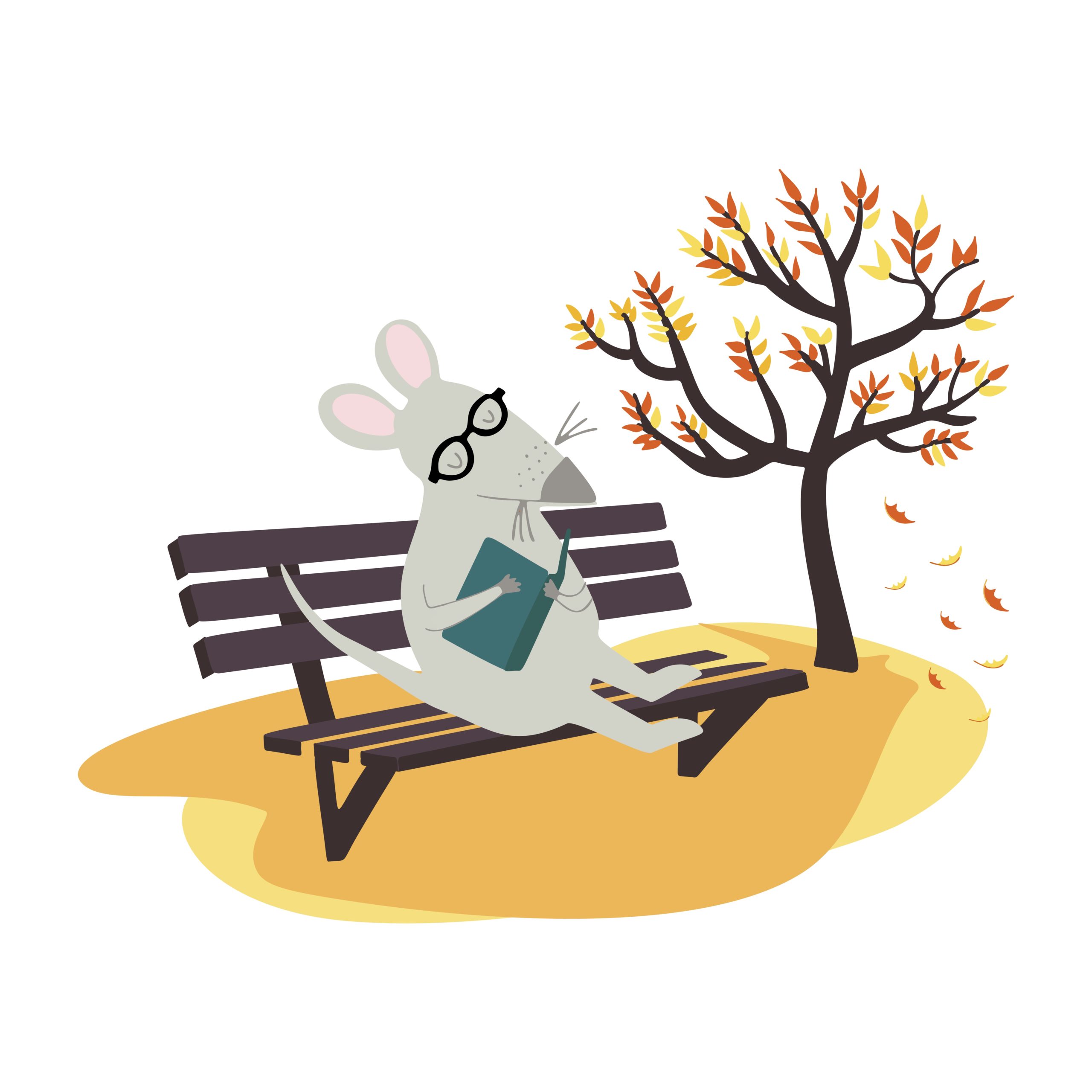 Mouse reading a book under a tree
