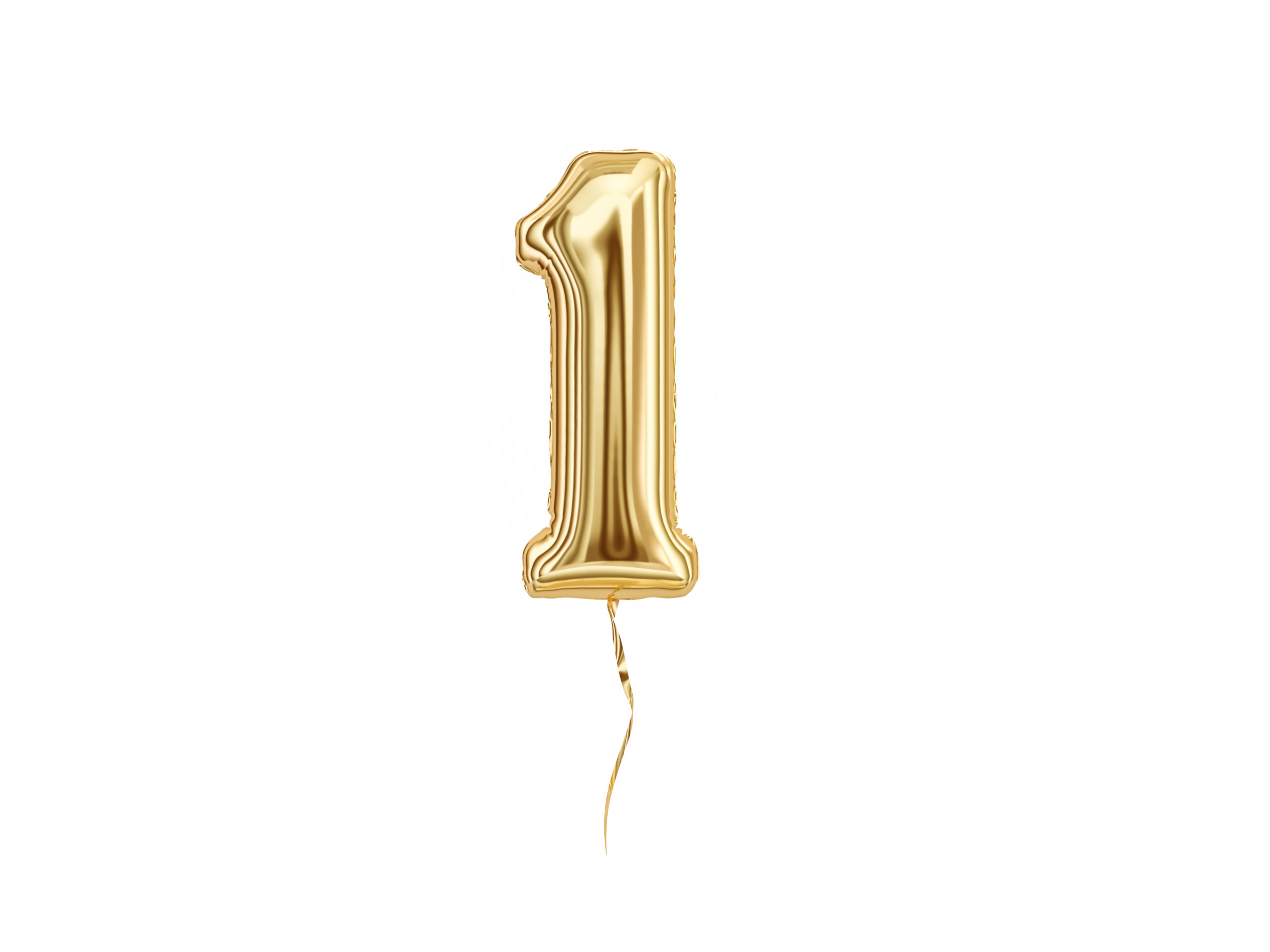 Numeral,1.,Foil,Balloon,Number,One,Isolated,On,White,Background.