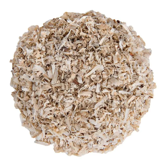 Pine shaving chicken bedding displayed in white background.