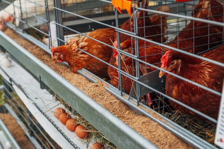Egg laying hens on a poultry farm